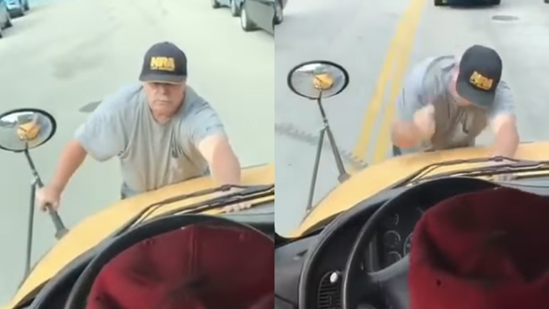 Οργισμένος οδηγός ορμάει σε σχολικό λεωφορείο